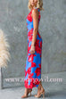 Asymmetric Neck Back Slit Floral Print Maxi Dress