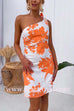Tie Knot One Shoulder Printed Mini Holiday Dress