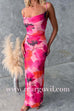 Backless Lace-up Floral Print Bodycon Maxi Cami Dress