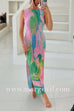 Margovil Sleeveless Side Slit Open Back Colorful Print Maxi Dress