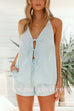 Margovil Halter V Neck Tie Bow Backless Top and Elastic Waist Shorts Set