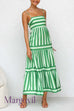 Margovil Spaghetti Strap Tiered Color Block Striped Maxi Dress