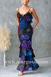 Open Back Ruffle Trim Slit Floral Print Maxi Cami Dress