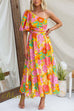 One Shoulder Waisted Floral Print Swing Maxi Holiday Dress