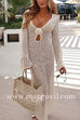 Margovil V Neck Long Sleeves Backless Crochet Hollow Out Knit Maxi Dress