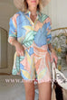Margovil Unique Print Long Sleeves Button Up Shirt and Pocketed Shorts Linen Set