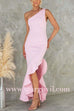 One Shoulder Irregular Ruffle Hem Bodycon Maxi Dress