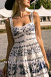 Tie Knot Strappy Tiered Floral Print Midi Dress