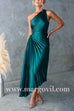 Margovil One Shoulder Cut Out Waist Pleated Satin Maxi Dress