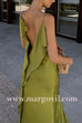 Margovil High Slit Back Drape Cascading Satin Maxi Cami Dress