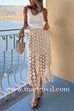 Margovil Elastic Waist Hollow Out Fringe Hem Maxi Skirt
