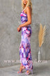 Sleeveless One Shoulder Ruched Floral Print Maxi Ruffle Dress