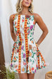 Adjustable Strap Unique Floral Print A-line Mini Dress