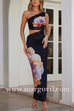 Margovil One Shoulder Cut Out Lace Splice Floral Maxi Bodycon Dress