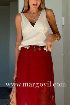 V Neck Sleeveless Satin Top