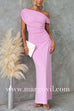 Asymmetric One Shoulder Ruched Wrap Maxi Dress