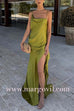 Margovil High Slit Back Drape Cascading Satin Maxi Cami Dress