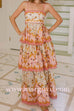 Margovil Spaghetti Strap Back Lace-up Ruffle Layered Floral Print Maxi Dress