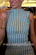 High Neck Sleeveless Smocked Bodice Striped Midi Dress