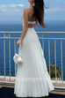 Elegant Strapless Open Back Shell Pleated Maxi Dress