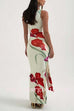 Margovil Sleeveless Tie Waist Floral Print Bodycon Maxi Dress
