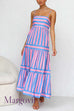 Margovil Spaghetti Strap Tiered Color Block Striped Maxi Dress