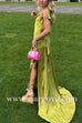 Margovil High Slit Back Drape Cascading Satin Maxi Cami Dress