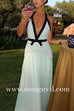 Margovil Deep V Neck Halter Backless Color Block Bow Maxi Dress