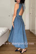 Margovil Open Back Sleeveless A-line Denim Maxi Dress