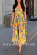 Margovil V Neck Printed High Waist Pleated Midi Cami Dress