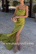 Margovil High Slit Back Drape Cascading Satin Maxi Cami Dress