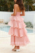 Margovil Strapless Empire Waist Ruffle Layered Maxi Dress