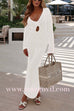 Margovil V Neck Long Sleeves Backless Crochet Hollow Out Knit Maxi Dress