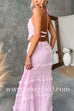Margovil Ruffle Trim Halter Open Back Crop Top and Drawstring Waist Maxi Skirt Set