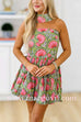 Margovil Strapless Floral Print Mini Dress with Scarf