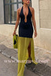 Margovil Halter Open Back Cut Out Slit Ruffle Maxi Dress