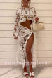 Margovil Long Sleeves Crop Top and Tie Waist Wrap Maxi Skirt Lace Set