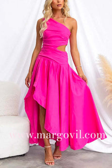 One Shoulder Cut Out High Low Hem Maxi Swing Dress