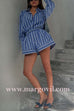 Margovil Striped Long Sleeves Curve Hem Shirt and High Rise Shorts Set