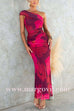 One Shoulder Floral Print Mesh Bodycon Maxi Dress