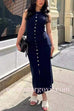 Margovil Sleeveless Button Down Knit Bodycon Maxi Dress