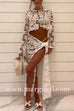 Margovil Long Sleeves Crop Top and Tie Waist Wrap Maxi Skirt Lace Set