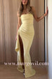 Margovil Strapless High Slit Ruched Maxi Party Dress