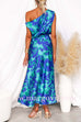 One Shoulder Tie Waist Slit Floral Print Maxi Dress