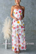 Strapless Floral Print Splice Flare Maxi Dress