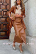 Margovil Casual Ruched Side Split Leather Skirt