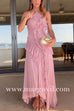 Margovil Strappy Halter Neck Ruffle Trim Asymmetric Hem Pleated Maxi Dress