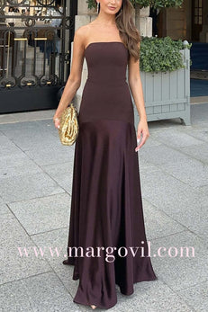 Margovil Strapless Satin Patchwork Flare Maxi Dress