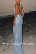Margovil Halter Cowl Neck Open Back Sequin Maxi Party Dress