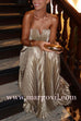 V Neck Strapless Pleated Maxi Party Dress